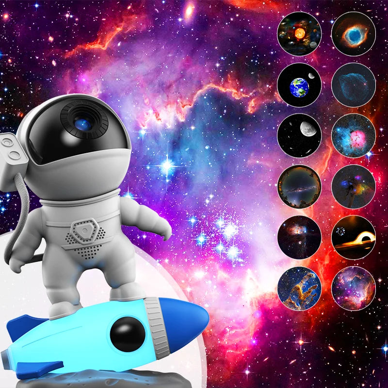 【13フィルム付き/360度回転】宇宙飛行士 ギャラクシープロジェクターライト 星空投影 LED インテリア照明 プレゼントに