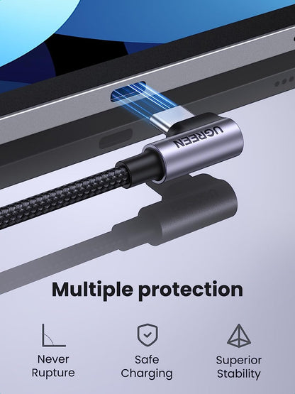 UGREEN Right Angle USB C Cable 6.6FT 2-Pack, 60W USB C to USB C Cable 90 Degree Type C Cable for Iphone 17/16, Macbook Pro/Air, Ipad Pro 2022/Air 5/Mini 6, Galaxy S25/S24/S23, Pixel 10/9, Switch